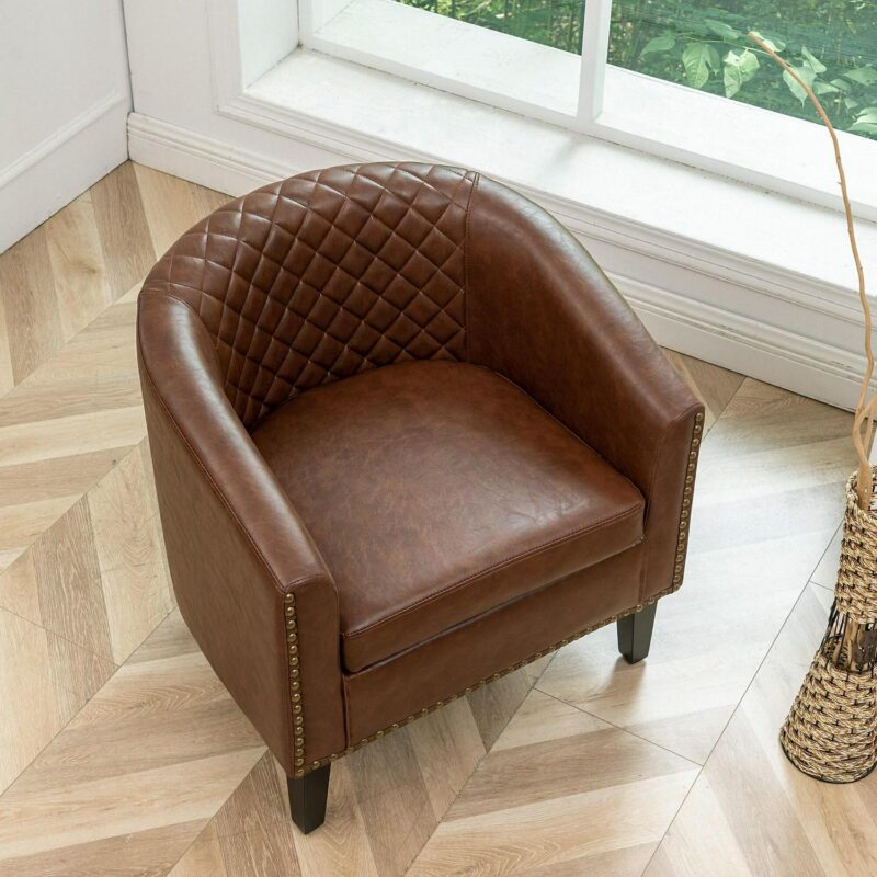 KINWELL Industrial Brown Faux leather Accent Chair - Image 3