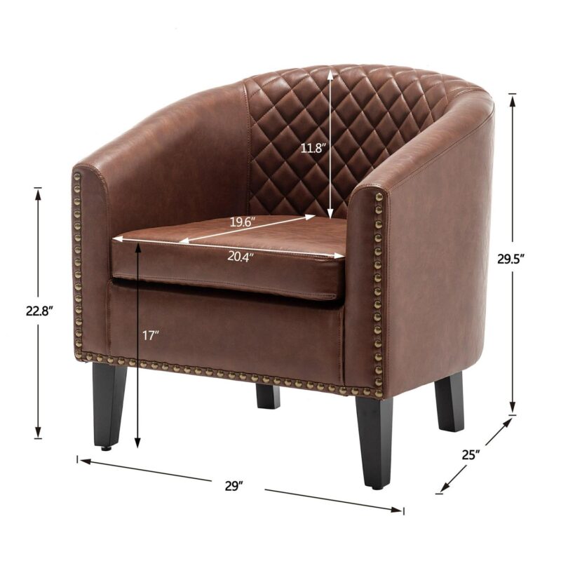 KINWELL Industrial Brown Faux leather Accent Chair - Image 8