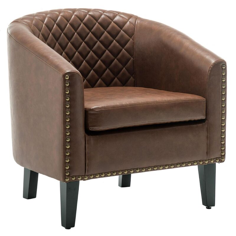 KINWELL Industrial Brown Faux leather Accent Chair