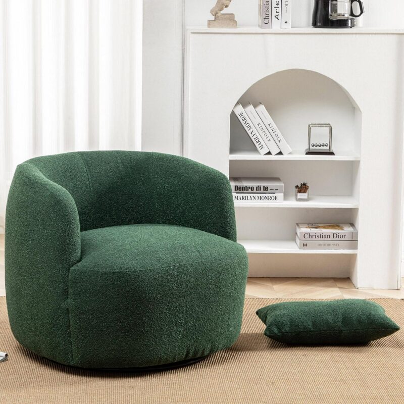 KINWELL Modern Green Boucle Swivel Accent Chair