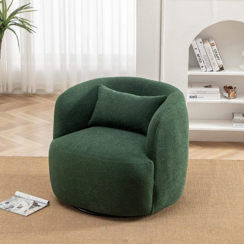 KINWELL Modern Green Boucle Swivel Accent Chair - Image 9