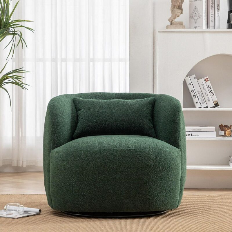 KINWELL Modern Green Boucle Swivel Accent Chair - Image 8