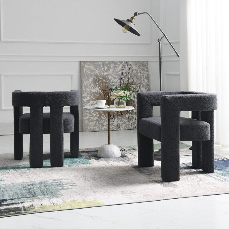 KINWELL Modern Jet Black Boucle Accent Chair - Image 8