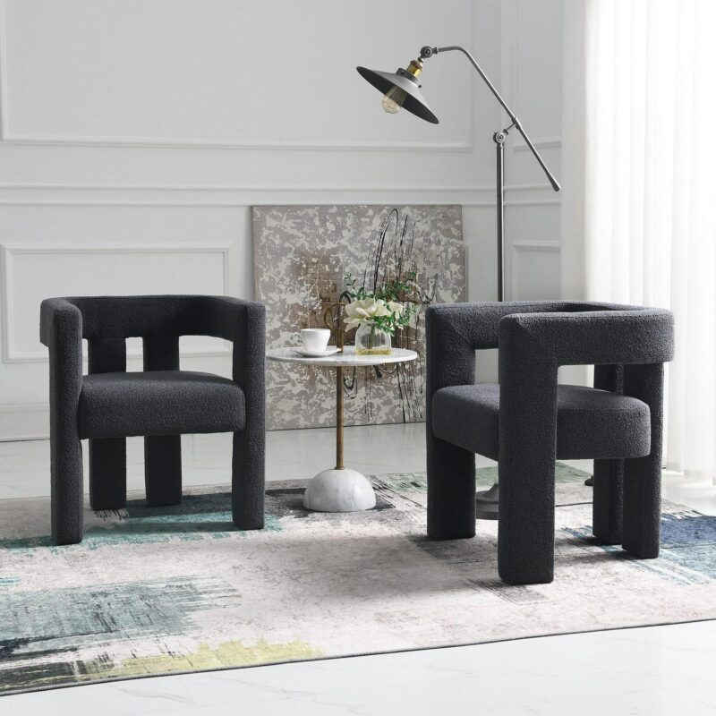 KINWELL Modern Jet Black Boucle Accent Chair - Image 14