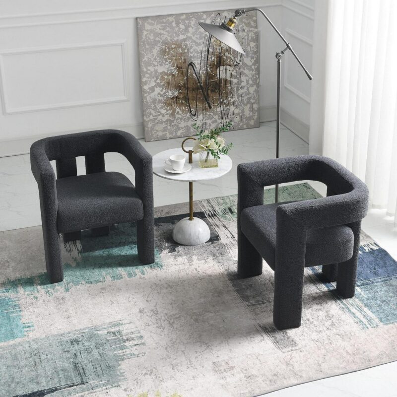 KINWELL Modern Jet Black Boucle Accent Chair - Image 5