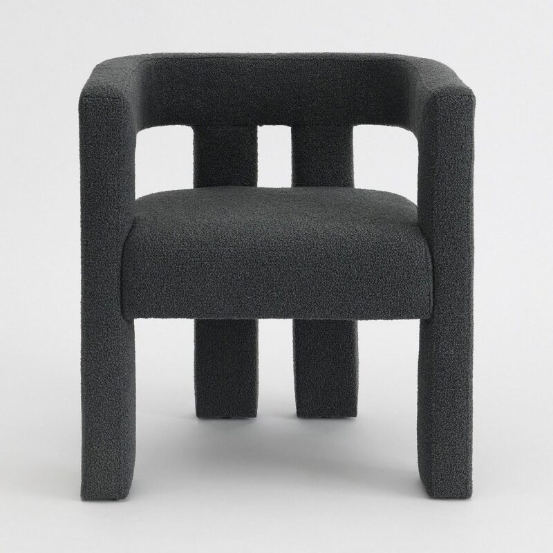 KINWELL Modern Jet Black Boucle Accent Chair - Image 2