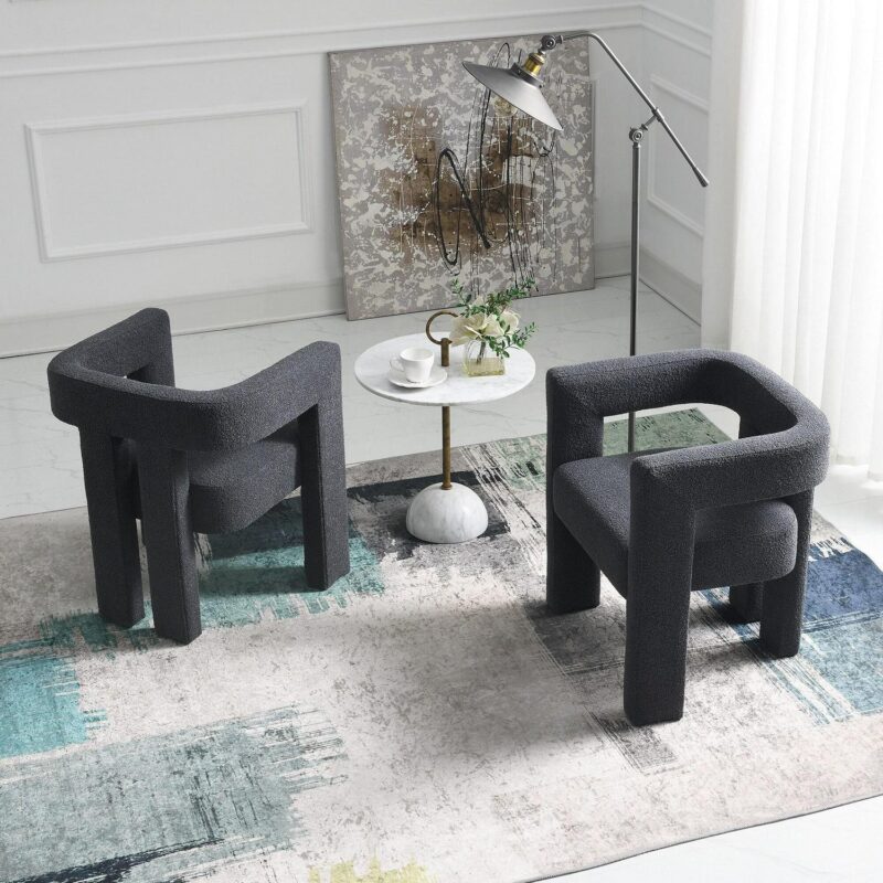 KINWELL Modern Jet Black Boucle Accent Chair - Image 6
