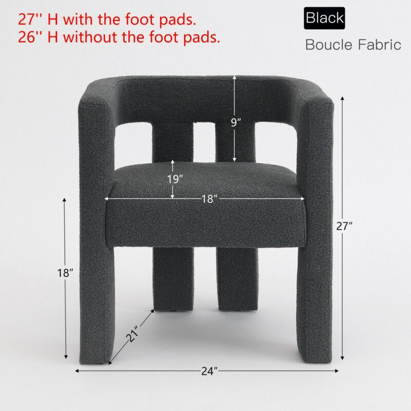 KINWELL Modern Jet Black Boucle Accent Chair - Image 3