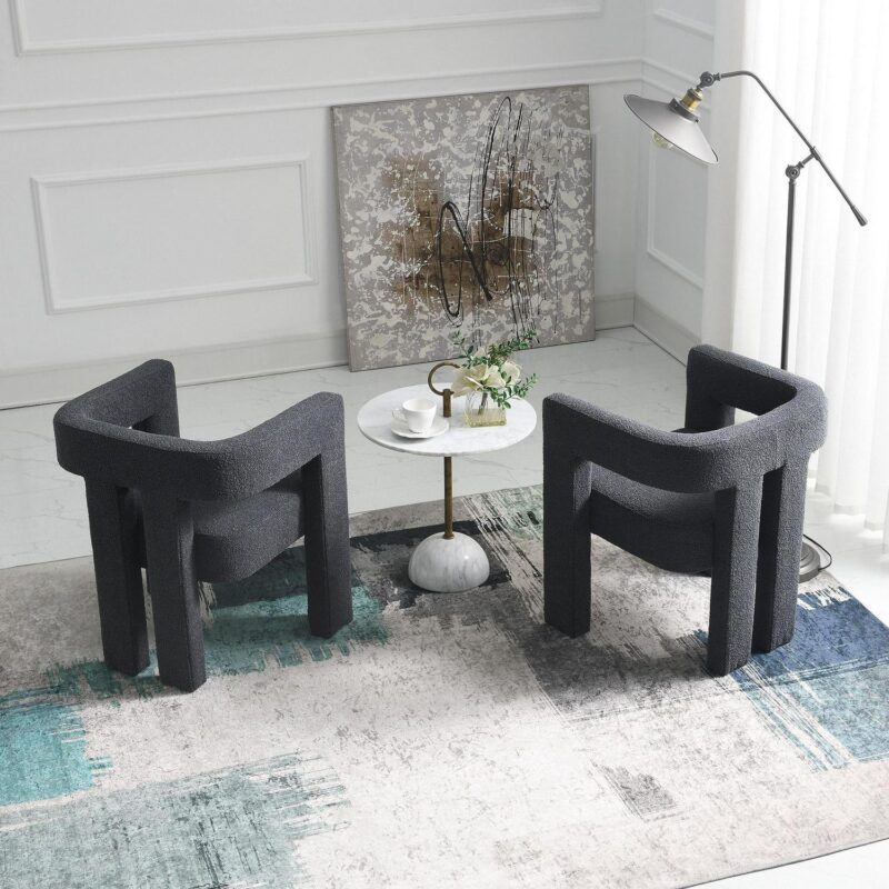KINWELL Modern Jet Black Boucle Accent Chair - Image 7