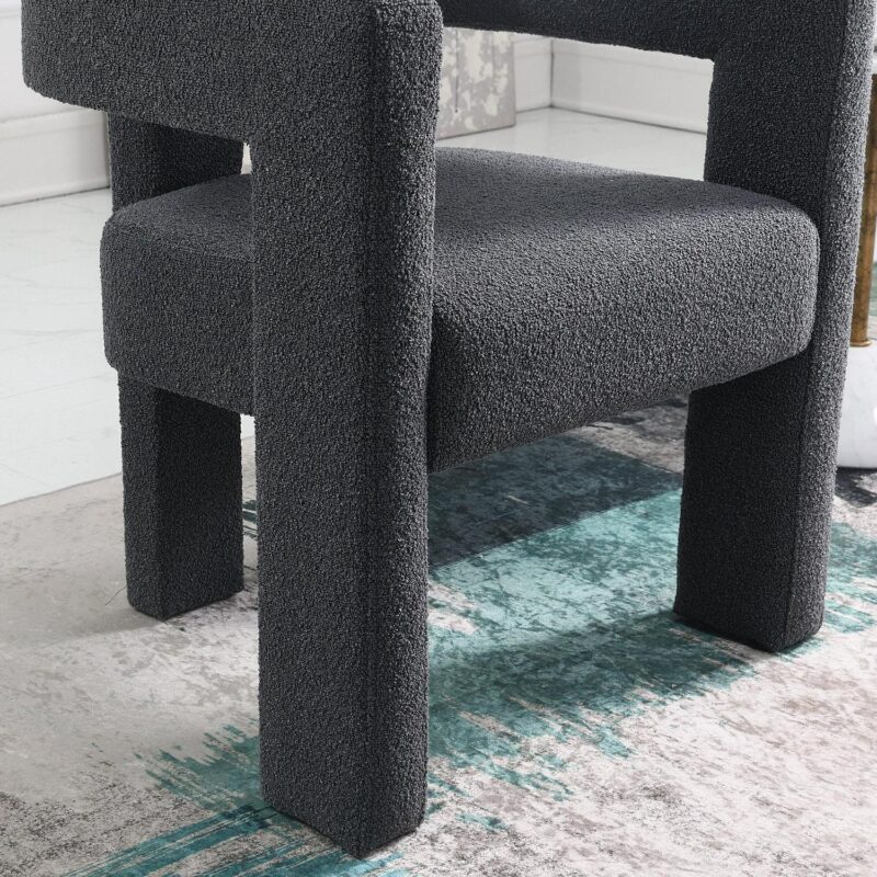 KINWELL Modern Jet Black Boucle Accent Chair - Image 12