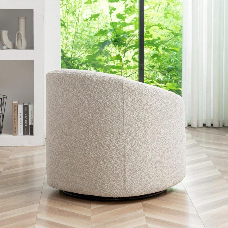 KINWELL Modern White Boucle Swivel Accent Chair - Image 4