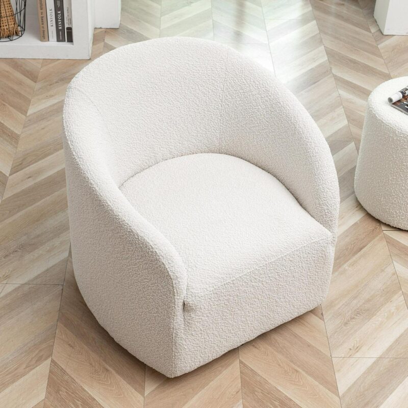 KINWELL Modern White Boucle Swivel Accent Chair - Image 6