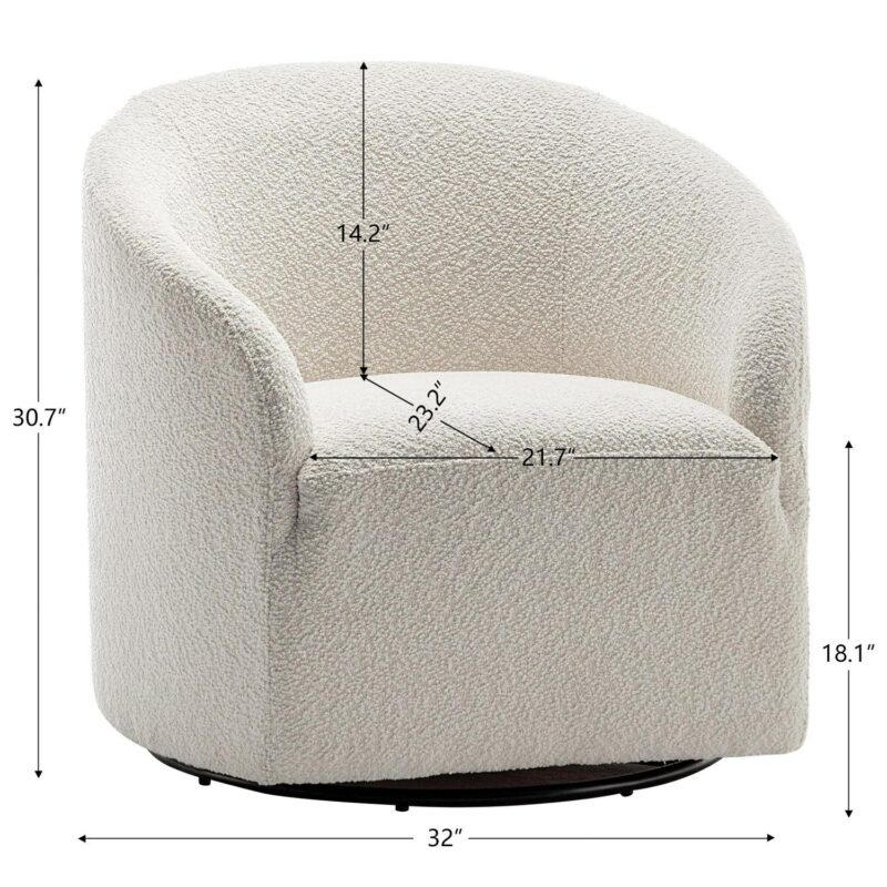 KINWELL Modern White Boucle Swivel Accent Chair - Image 8