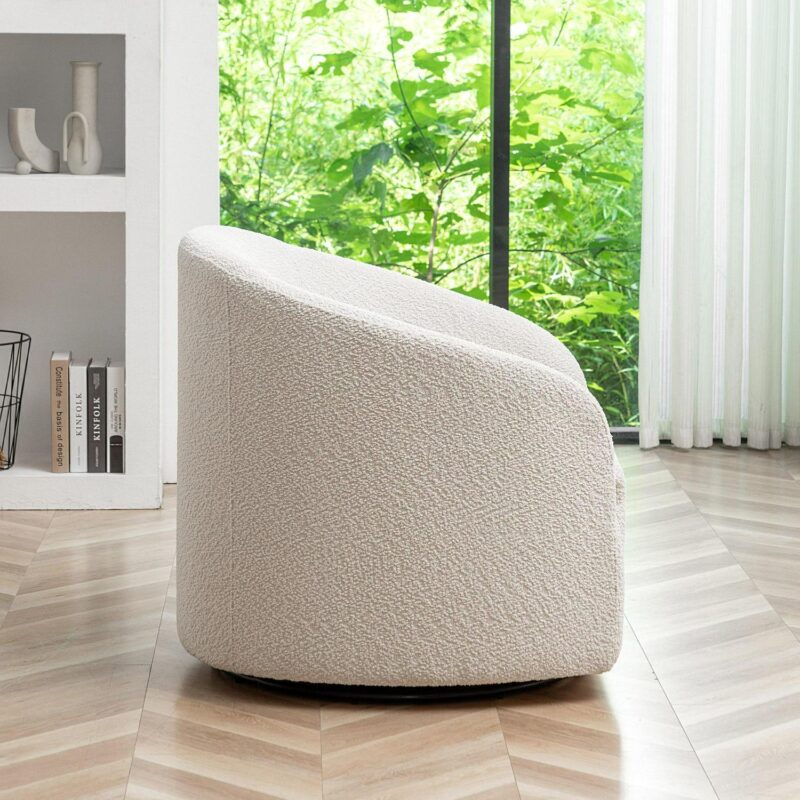 KINWELL Modern White Boucle Swivel Accent Chair - Image 3