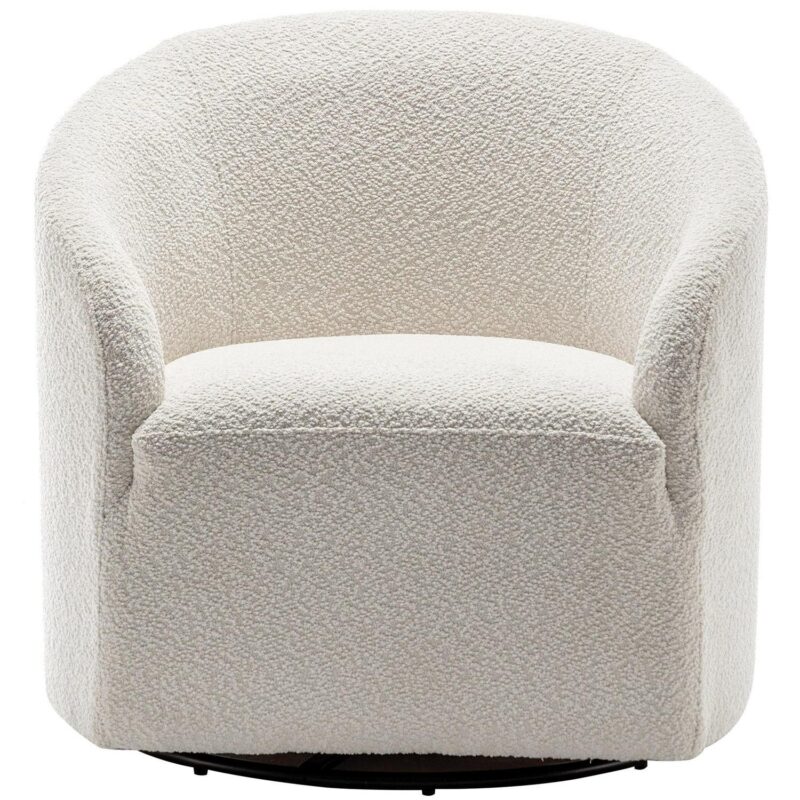 KINWELL Modern White Boucle Swivel Accent Chair