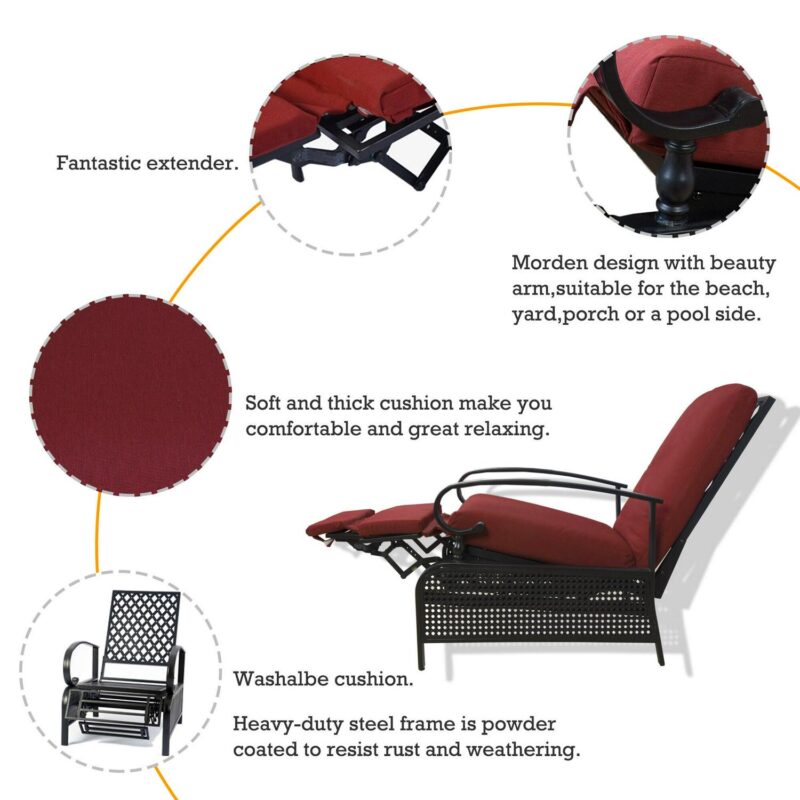 Kozyard Burgundy Polyester Upholstered Recliner - Image 3