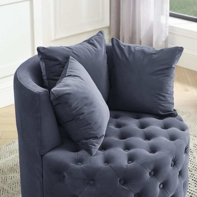 LIVIZA Casual Gray Velvet Swivel Accent Chair - Image 5
