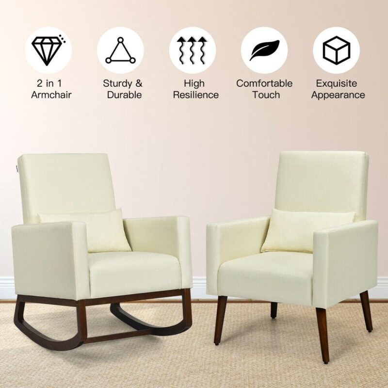 LIVIZA Modern Beige Linen Swivel Rocking Chair - Image 6