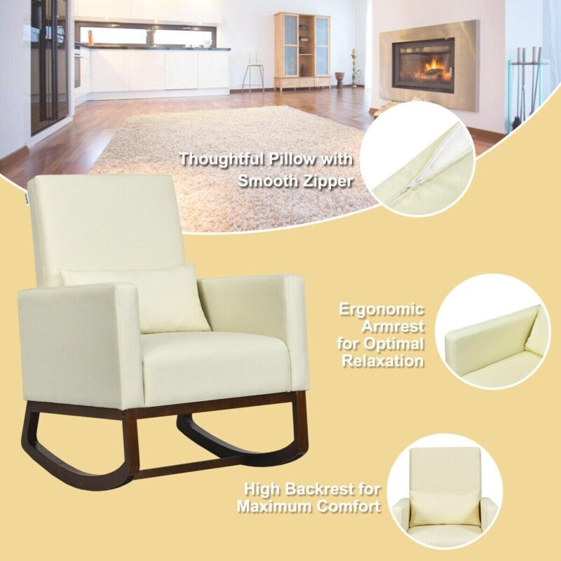 LIVIZA Modern Beige Linen Swivel Rocking Chair - Image 4