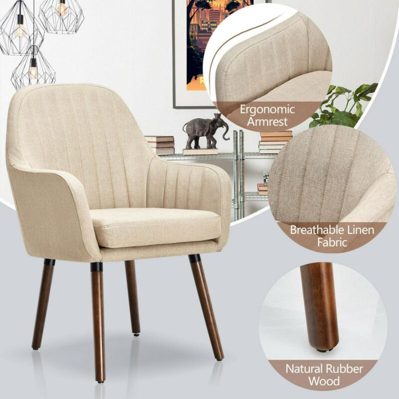 LIVIZA Modern Beige Linen Accent Chair - Image 11