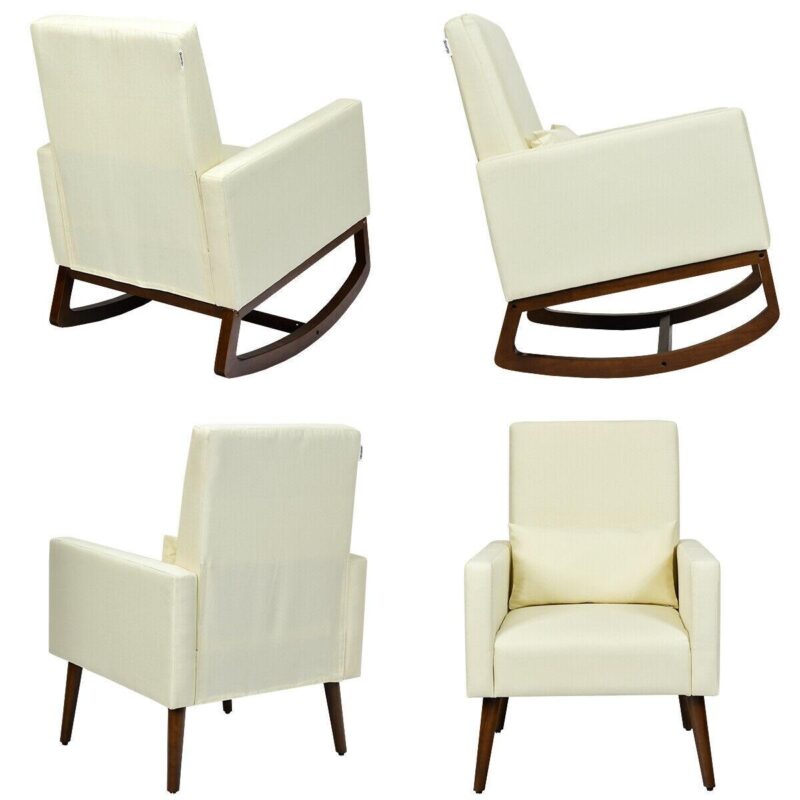 LIVIZA Modern Beige Linen Swivel Rocking Chair - Image 2
