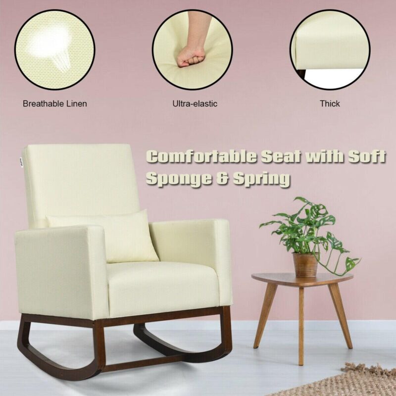 LIVIZA Modern Beige Linen Swivel Rocking Chair - Image 9
