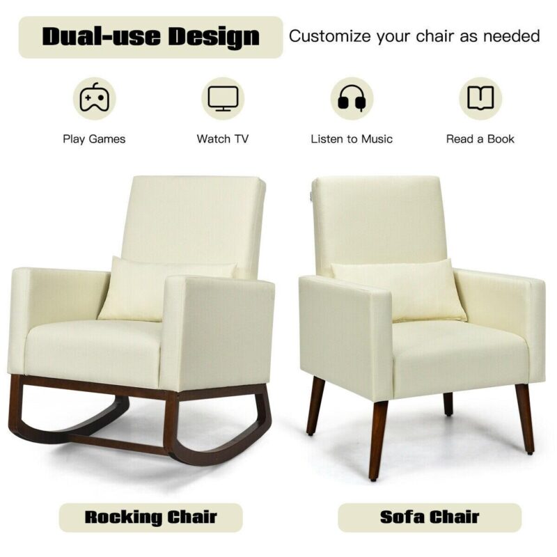 LIVIZA Modern Beige Linen Swivel Rocking Chair - Image 8