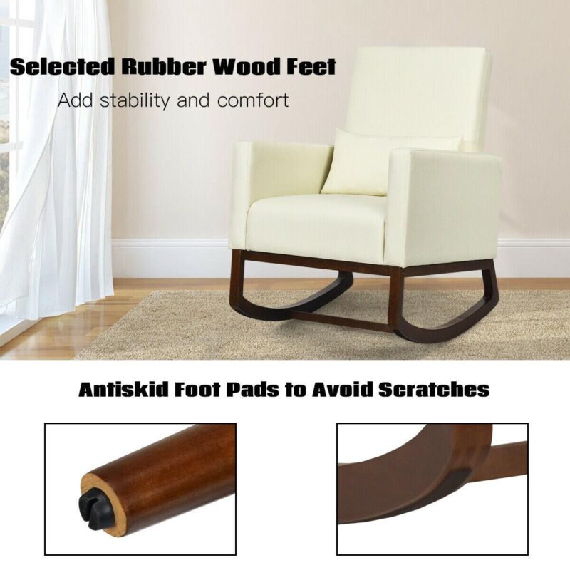LIVIZA Modern Beige Linen Swivel Rocking Chair - Image 3