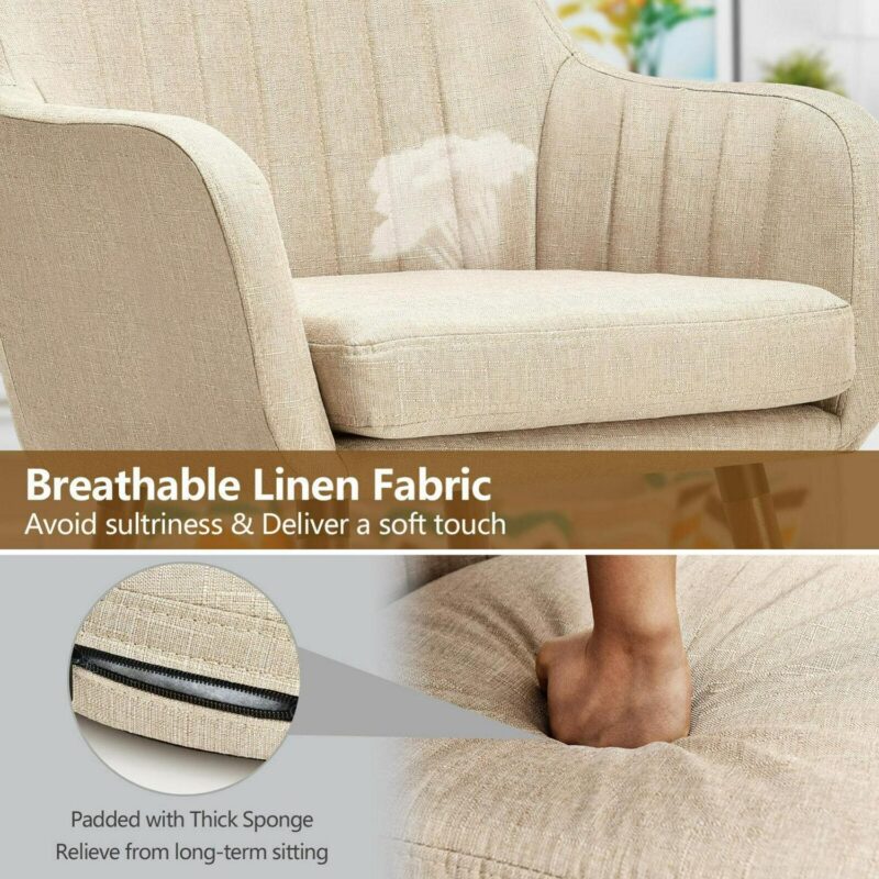 LIVIZA Modern Beige Linen Accent Chair - Image 9