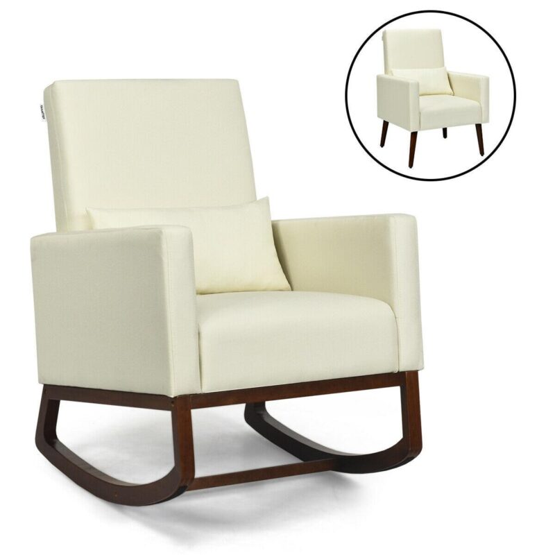 LIVIZA Modern Beige Linen Swivel Rocking Chair