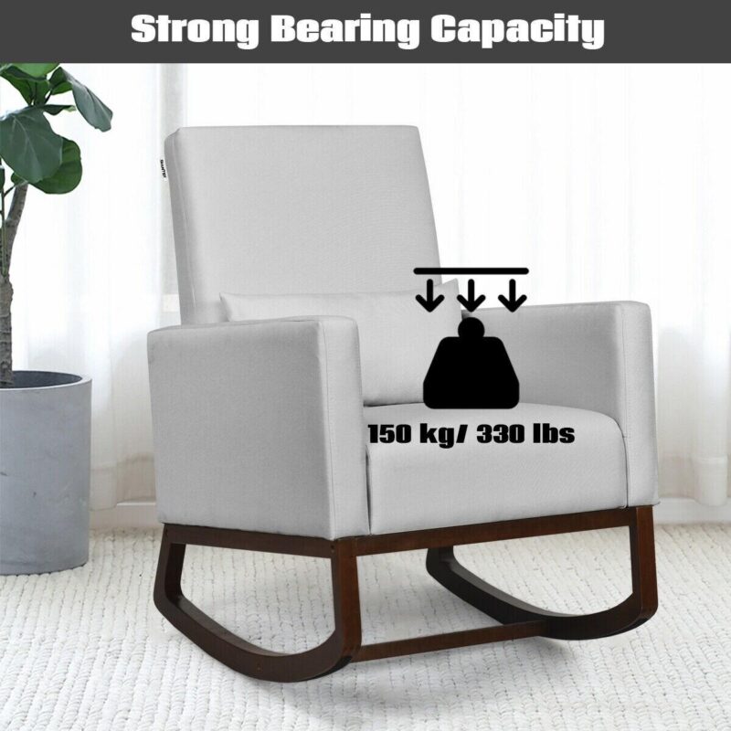 LIVIZA Modern Light Gray Linen Swivel Rocking Chair - Image 6