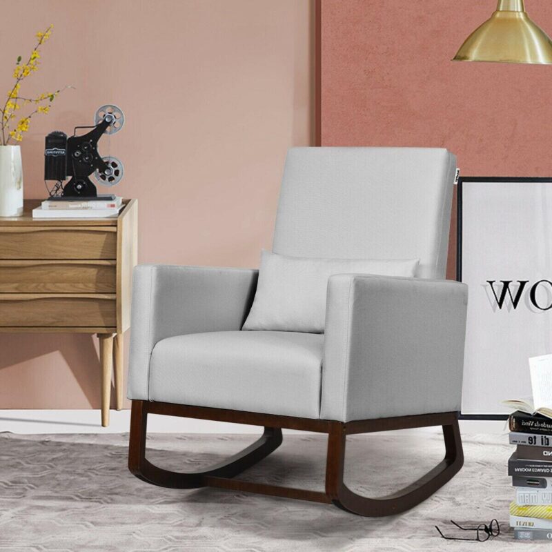 LIVIZA Modern Light Gray Linen Swivel Rocking Chair - Image 2