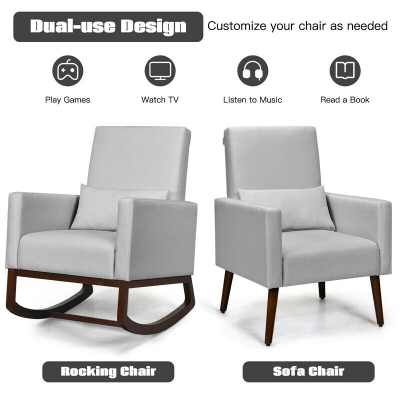 LIVIZA Modern Light Gray Linen Swivel Rocking Chair - Image 4