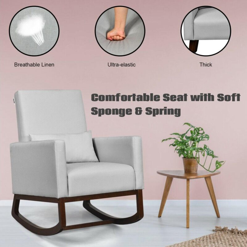 LIVIZA Modern Light Gray Linen Swivel Rocking Chair - Image 8