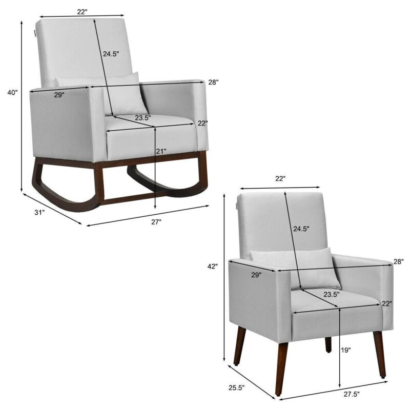 LIVIZA Modern Light Gray Linen Swivel Rocking Chair - Image 10