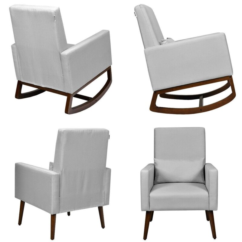 LIVIZA Modern Light Gray Linen Swivel Rocking Chair - Image 9