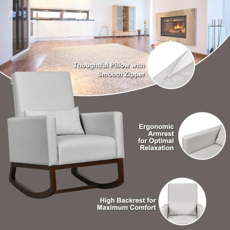 LIVIZA Modern Light Gray Linen Swivel Rocking Chair - Image 11