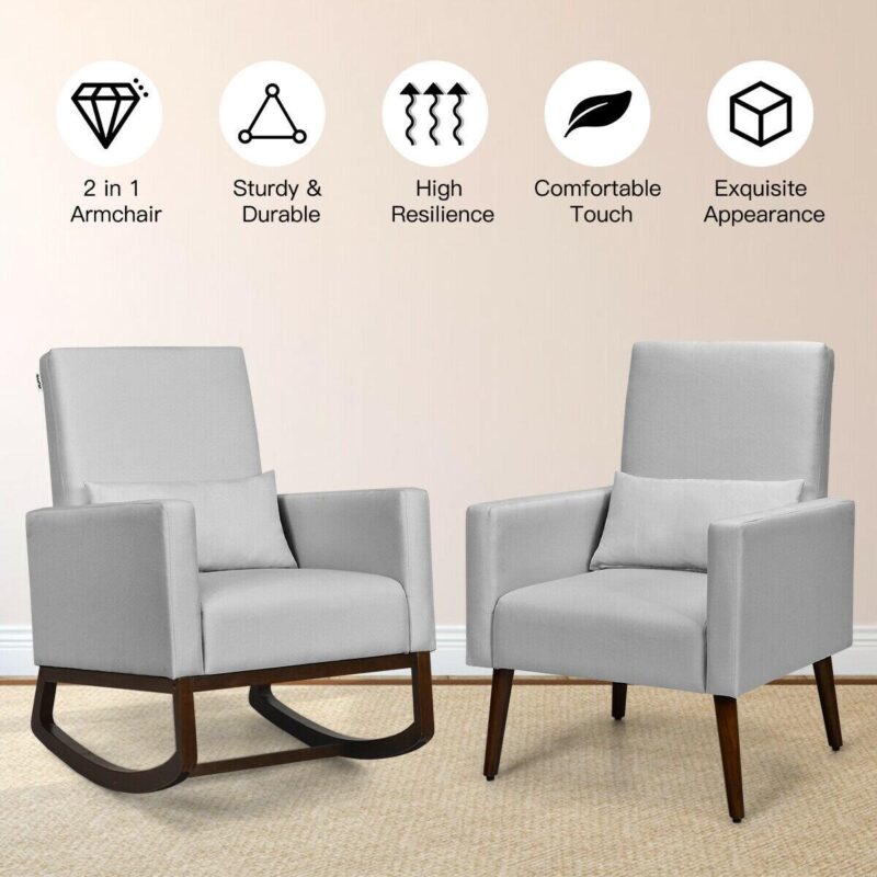 LIVIZA Modern Light Gray Linen Swivel Rocking Chair - Image 5