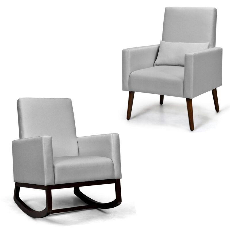 LIVIZA Modern Light Gray Linen Swivel Rocking Chair