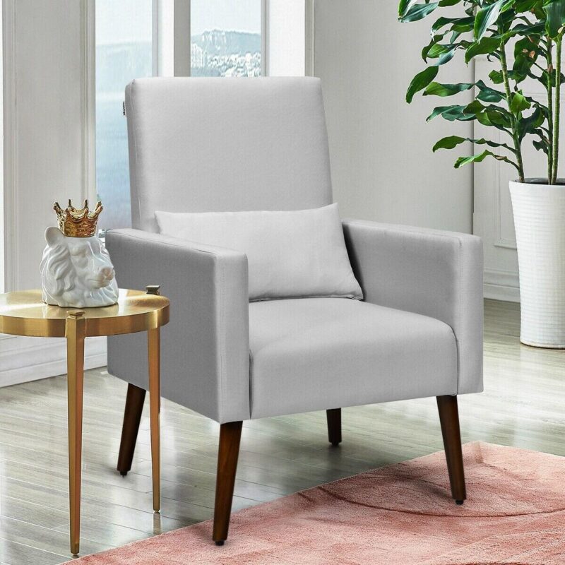 LIVIZA Modern Light Gray Linen Swivel Rocking Chair - Image 3
