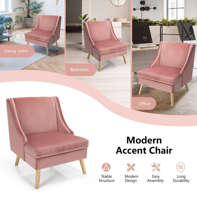 LIVIZA Modern Pink Velvet Accent Chair - Image 9