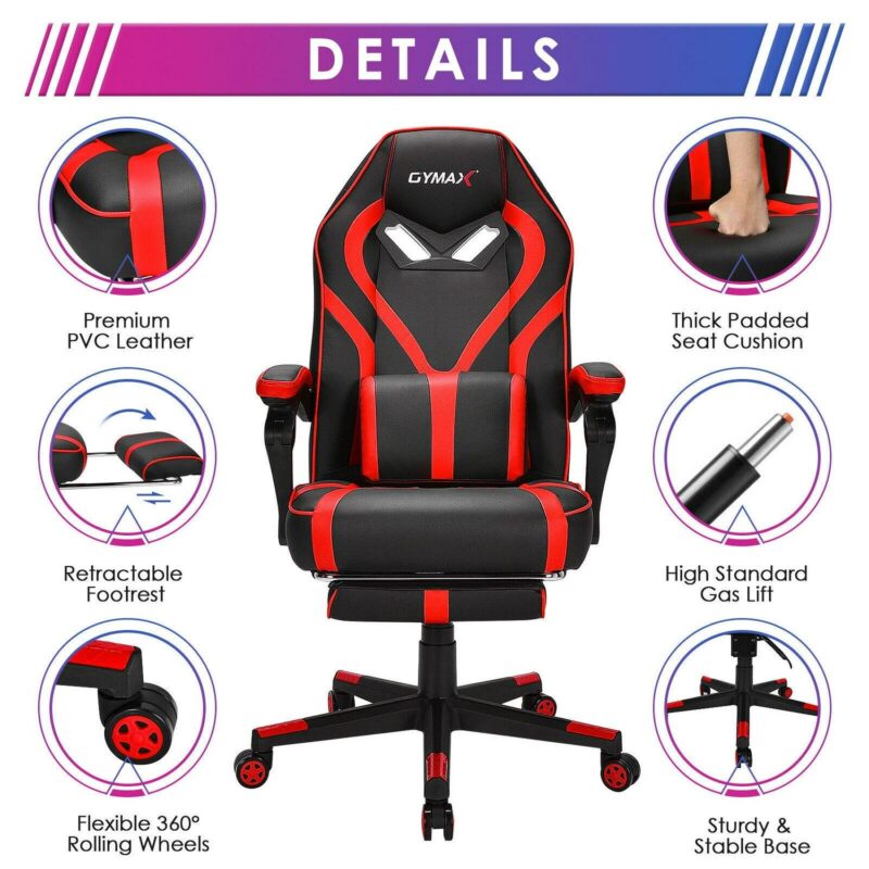 LIVIZA Red and Black Contemporary Ergonomic Adjustable Height Swivel Faux Leather Gaming Chair - Image 7