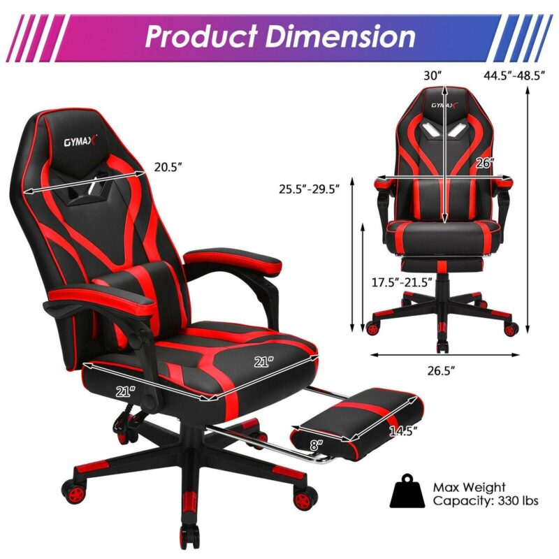 LIVIZA Red and Black Contemporary Ergonomic Adjustable Height Swivel Faux Leather Gaming Chair - Image 2
