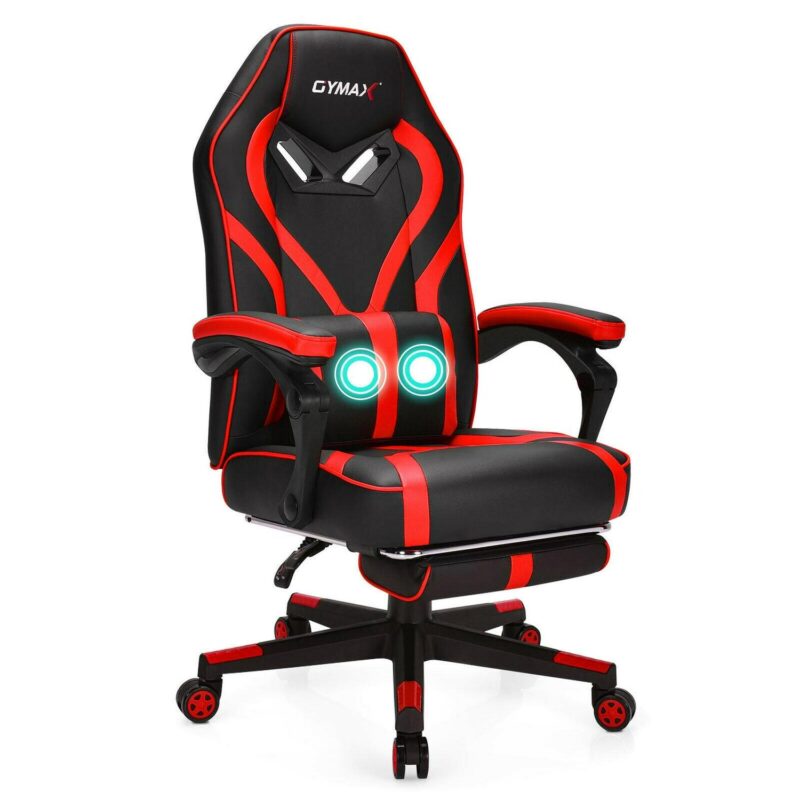 LIVIZA Red and Black Contemporary Ergonomic Adjustable Height Swivel Faux Leather Gaming Chair