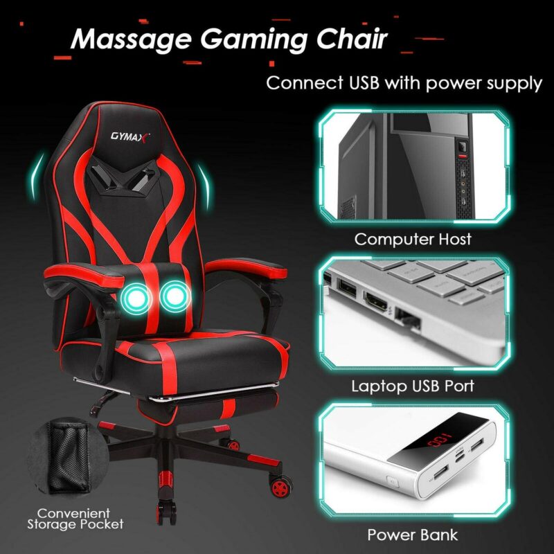 LIVIZA Red and Black Contemporary Ergonomic Adjustable Height Swivel Faux Leather Gaming Chair - Image 3