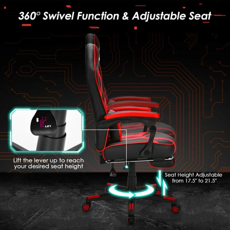 LIVIZA Red and Black Contemporary Ergonomic Adjustable Height Swivel Faux Leather Gaming Chair - Image 5