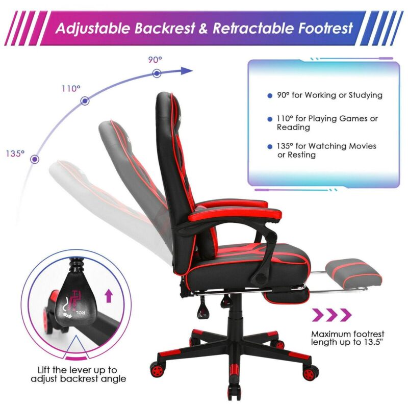 LIVIZA Red and Black Contemporary Ergonomic Adjustable Height Swivel Faux Leather Gaming Chair - Image 4