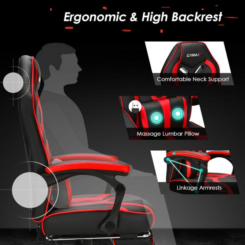 LIVIZA Red and Black Contemporary Ergonomic Adjustable Height Swivel Faux Leather Gaming Chair - Image 6
