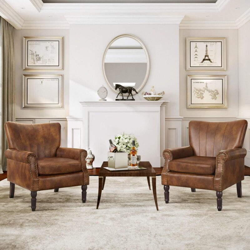 LUE BONA 2 Modern Brown/Faux leather Faux leather Accent Chair