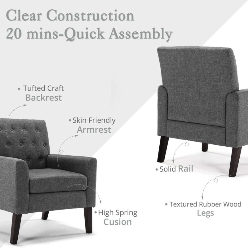 LUE BONA Modern Dark Gray Linen Accent Chair - Image 4